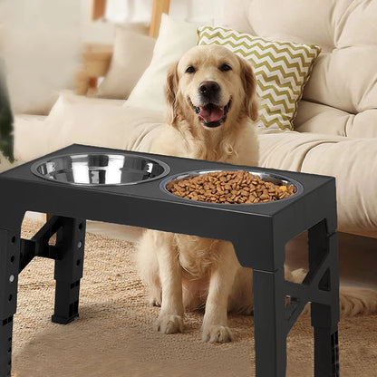 Comedero elevado ajustable para perros con cuencos dobles de acero inoxidable