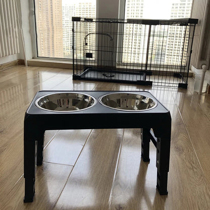 Comedero elevado ajustable para perros con cuencos dobles de acero inoxidable